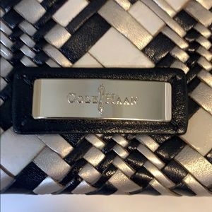 Cole Haan black silver leather weave clutch NWT